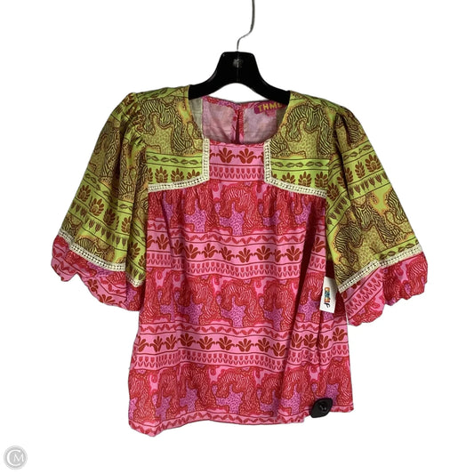 Top Short Sleeve By Thml In Green & Pink, Size: L