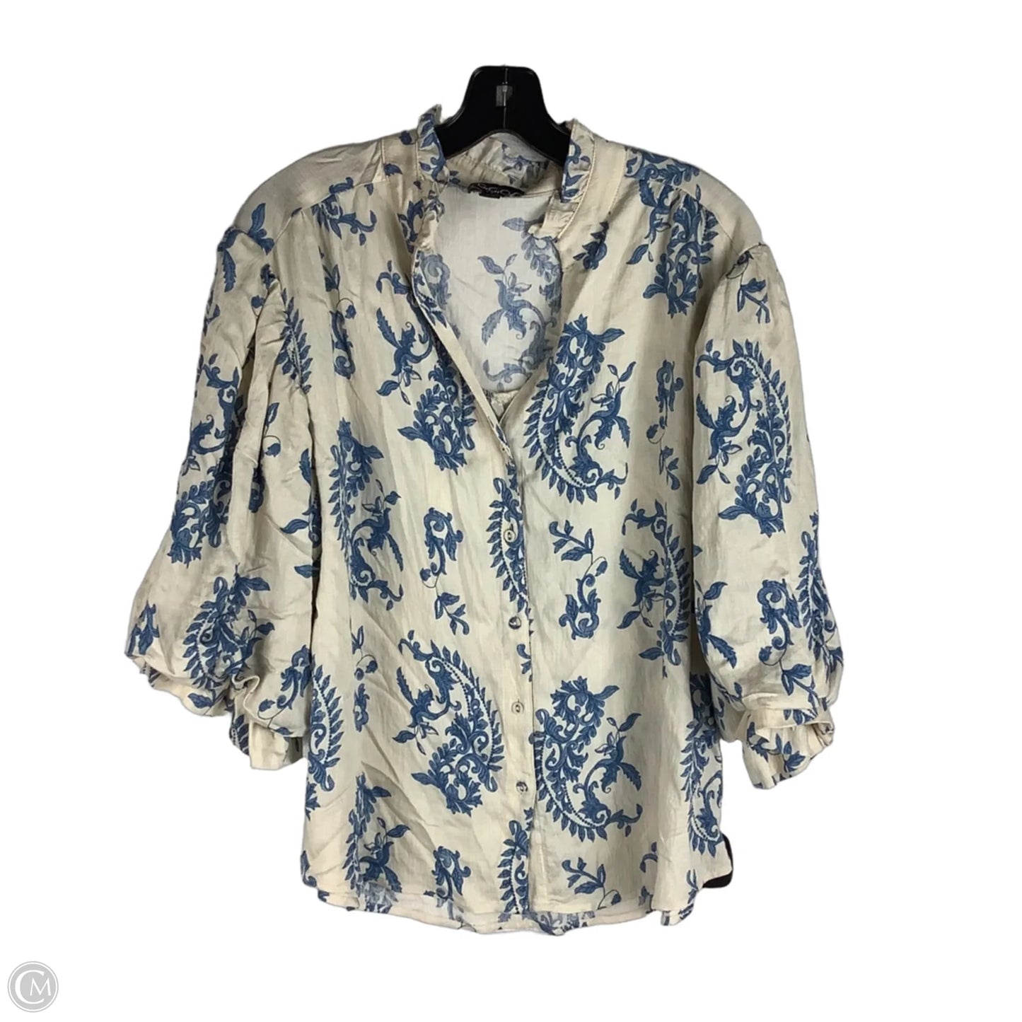 Top Short Sleeve By Gigio In Blue & Cream, Size: L
