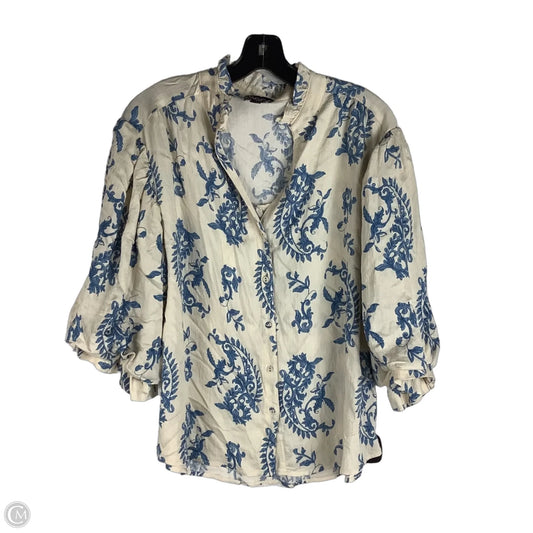 Top Short Sleeve By Gigio In Blue & Cream, Size: L