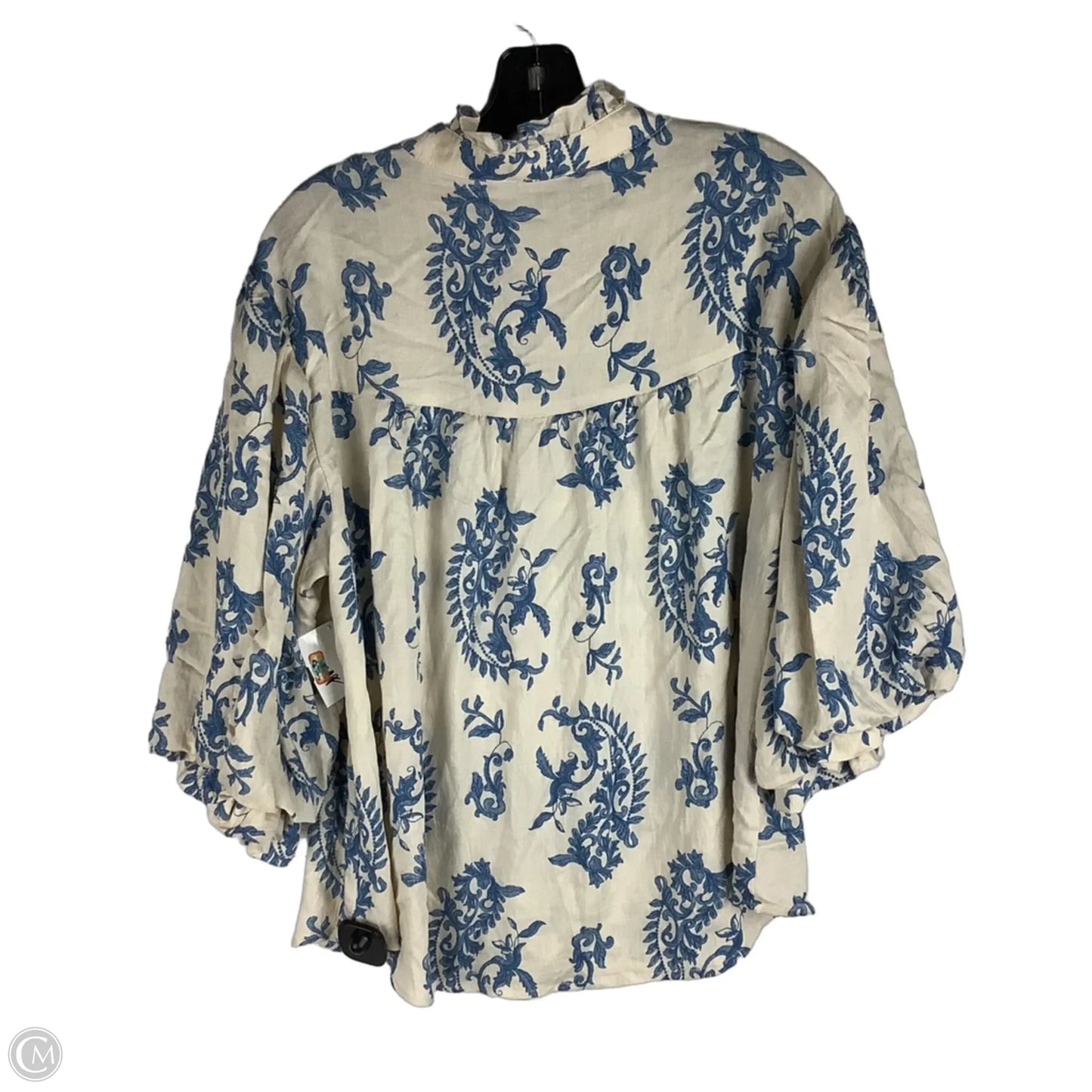 Top Short Sleeve By Gigio In Blue & Cream, Size: L