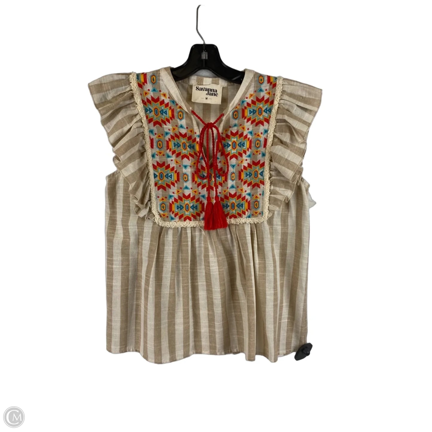Top Short Sleeve By Savanna Jane In Tan, Size: M