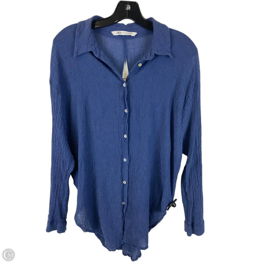 Top Long Sleeve By Zara In Blue, Size: L