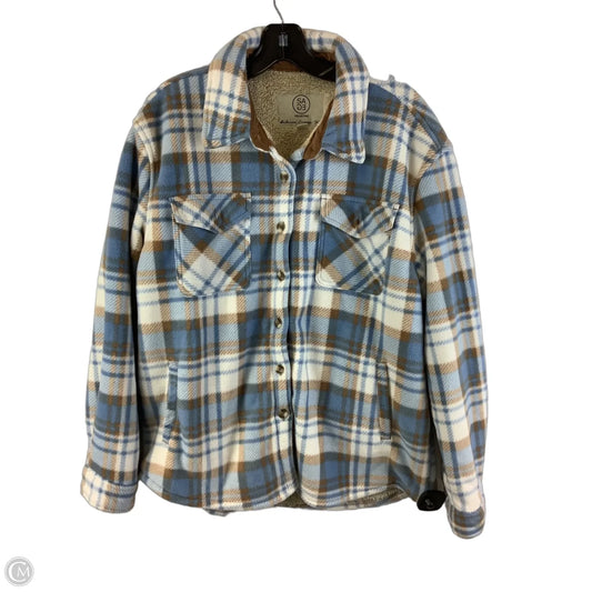 Jacket Faux Fur & Sherpa By Sage In Plaid Pattern, Size: L