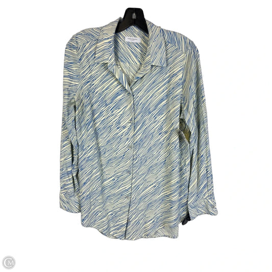 Top Long Sleeve By Equipment In Blue & Cream, Size: M