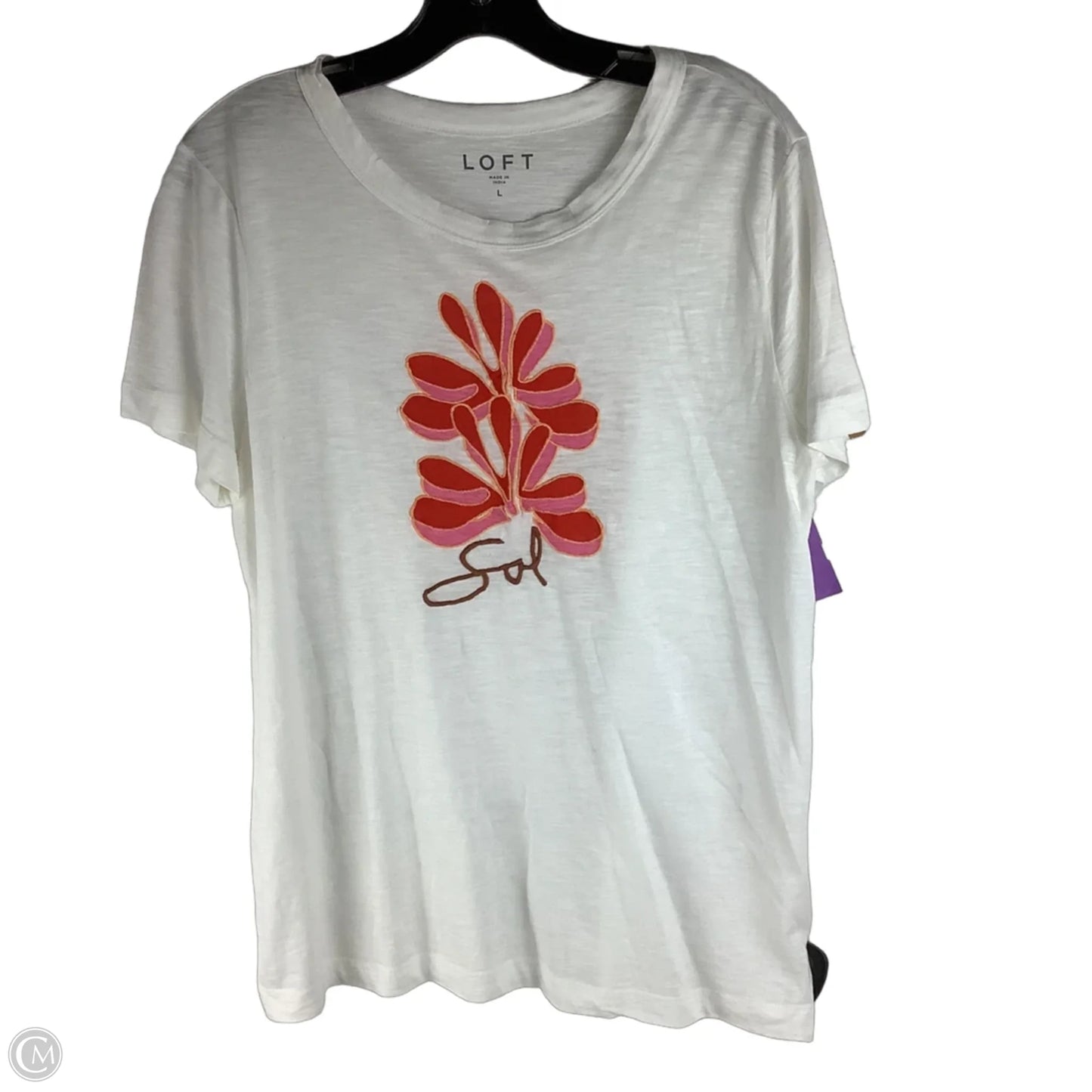 Top Short Sleeve By Loft In Red & White, Size: L