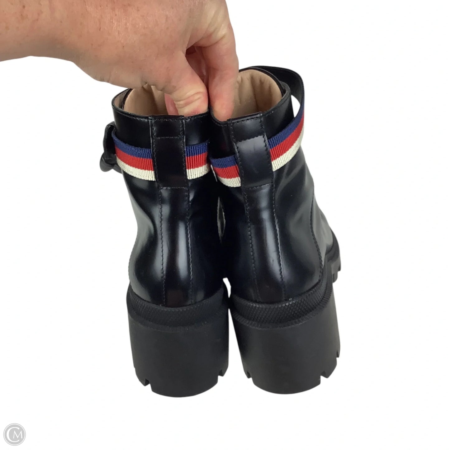 Boots Luxury Designer By Gucci In Black & White, Size: 36.5