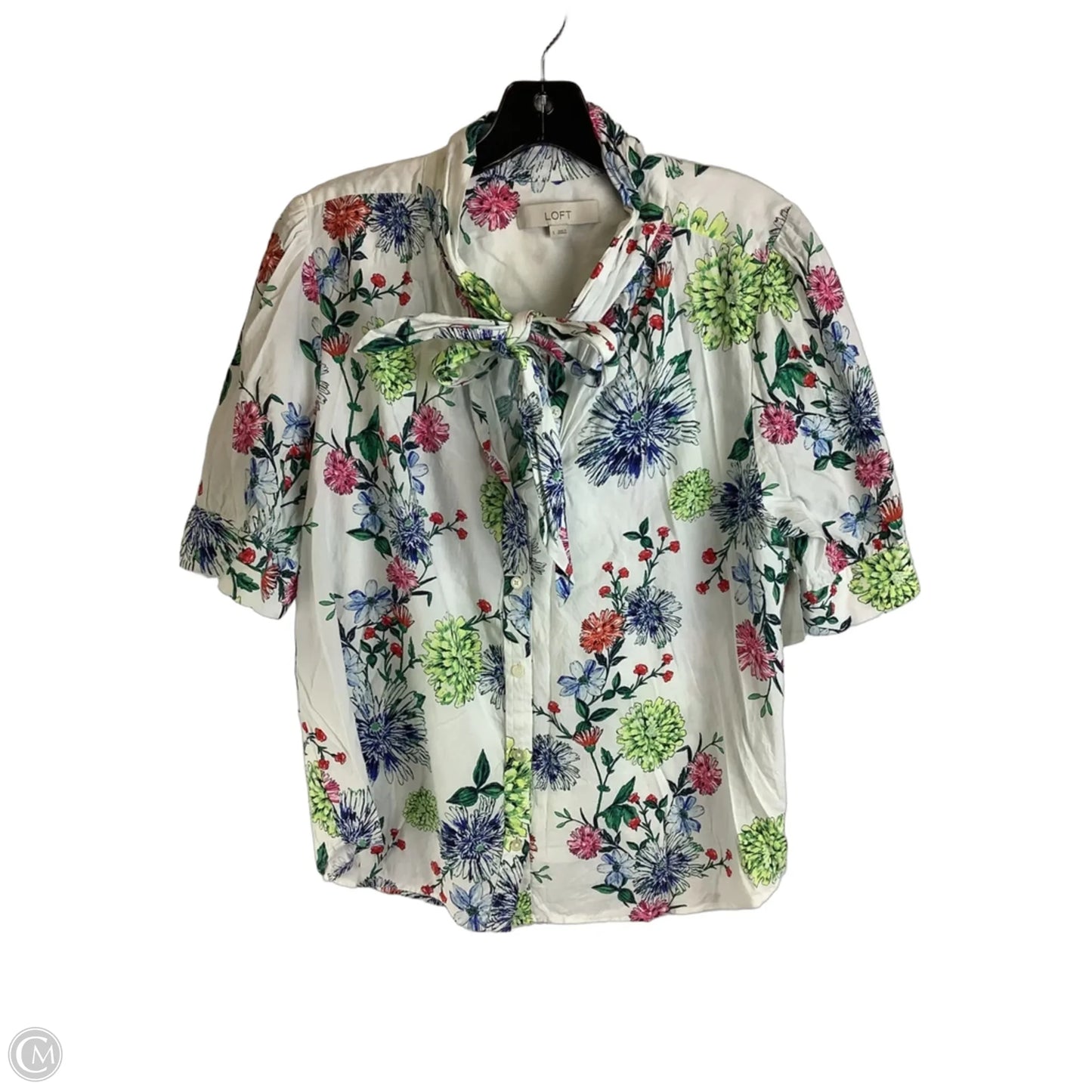 Top Short Sleeve By Loft In Floral Print, Size: L