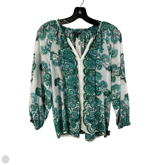 Top Long Sleeve By Ann Taylor In Green & White, Size: S