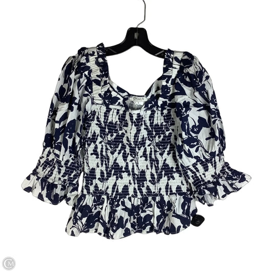 Top 3/4 Sleeve By Chaus In Blue & White, Size: L