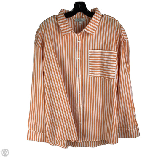 Top Long Sleeve By Avara In Orange & White, Size: L