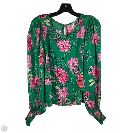 Top Long Sleeve Designer By Lilly Pulitzer In Green & Pink, Size: 14