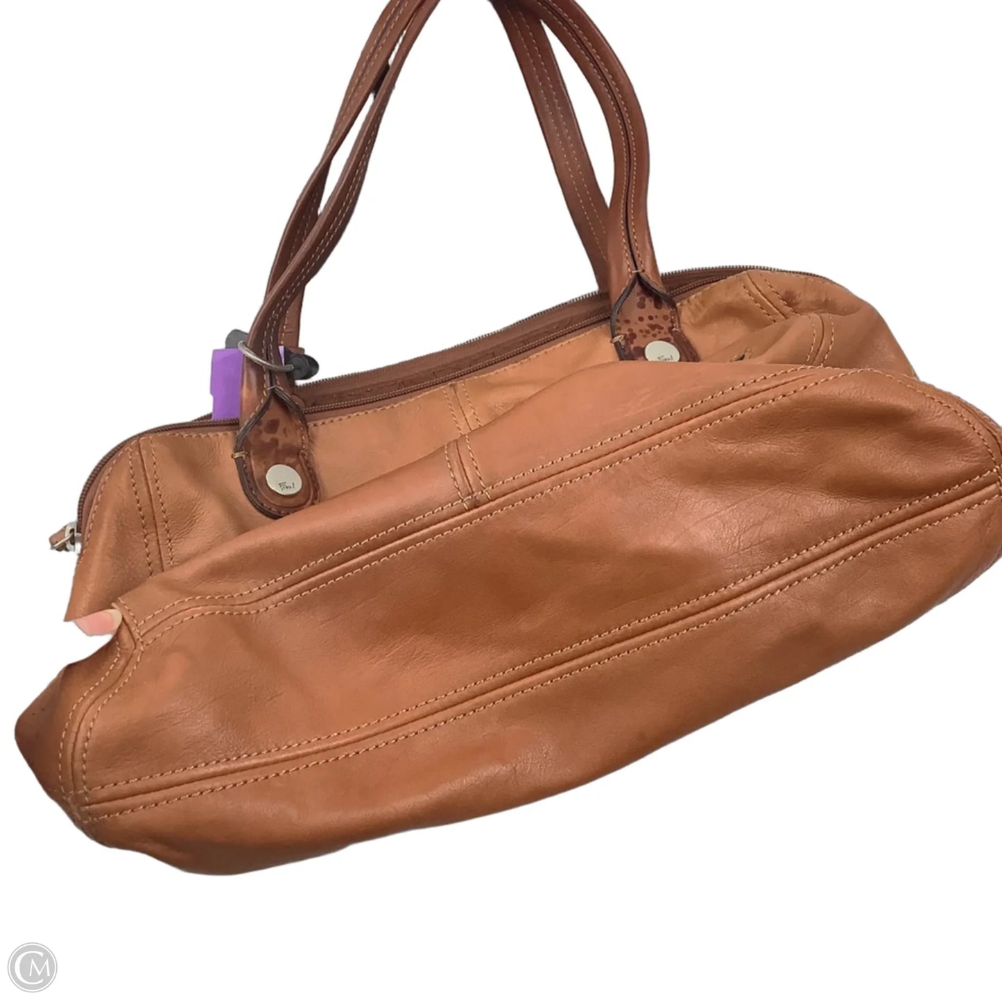 Handbag Leather By Fossil, Size: Medium
