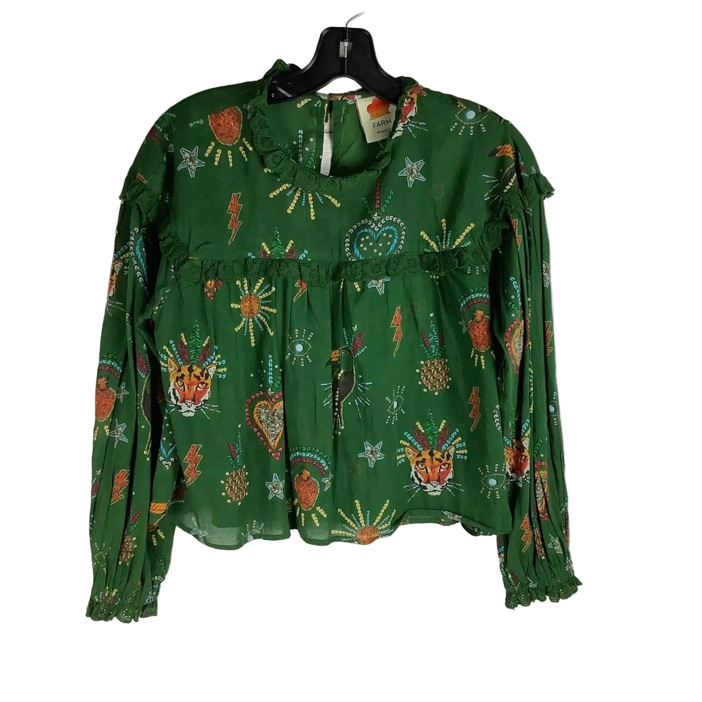 Top Long Sleeve Designer By Farm Rio In Green, Size: Xs