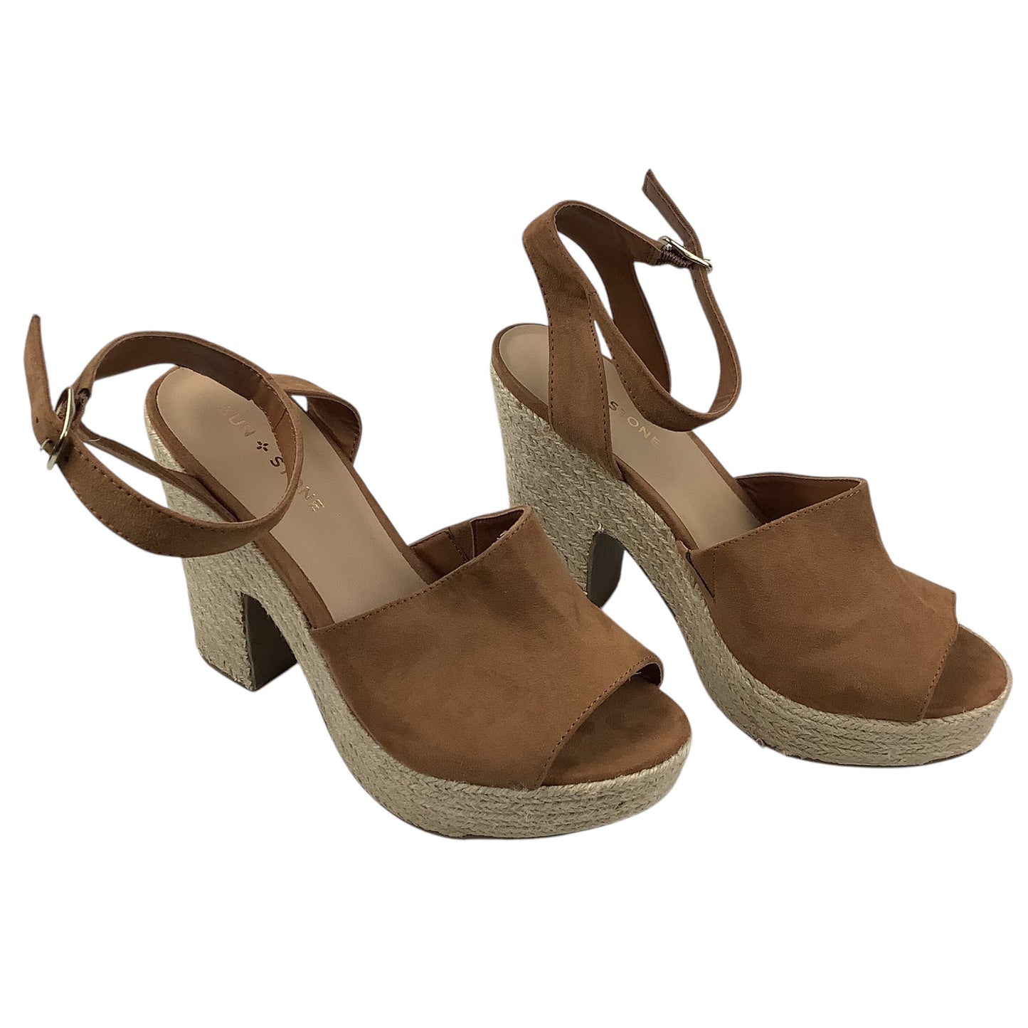 Sandals Heels Wedge By Clothes Mentor In Brown, Size: 9.5