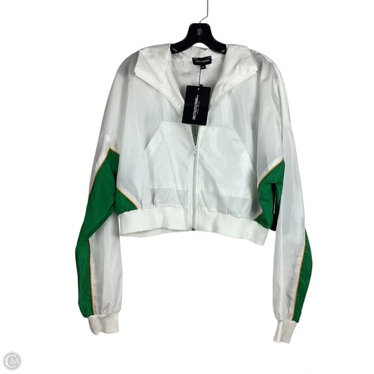 Jacket Windbreaker By Pretty Little Thing In White, Size: 14
