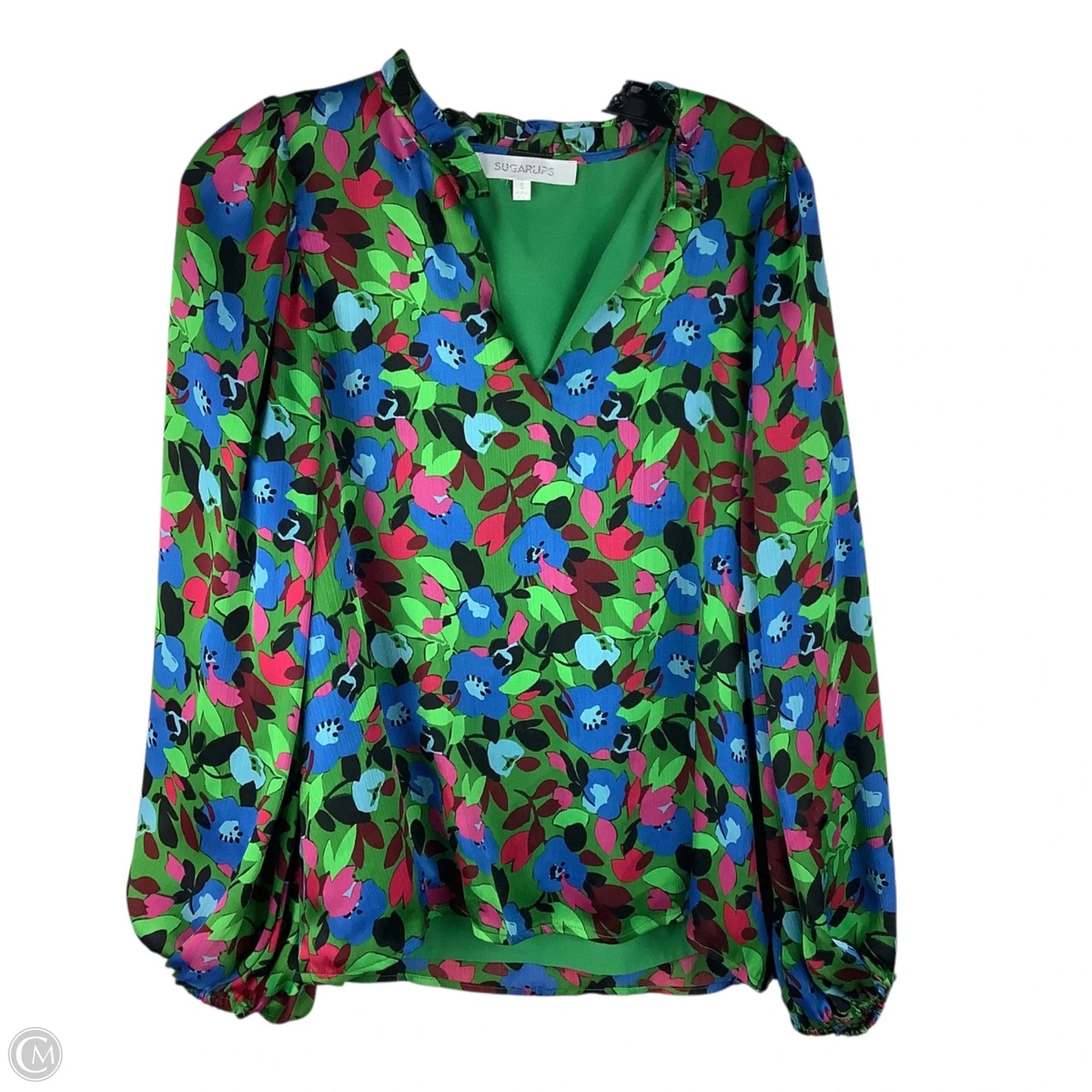 Top Long Sleeve By Sugar Lips In Blue & Green, Size: S