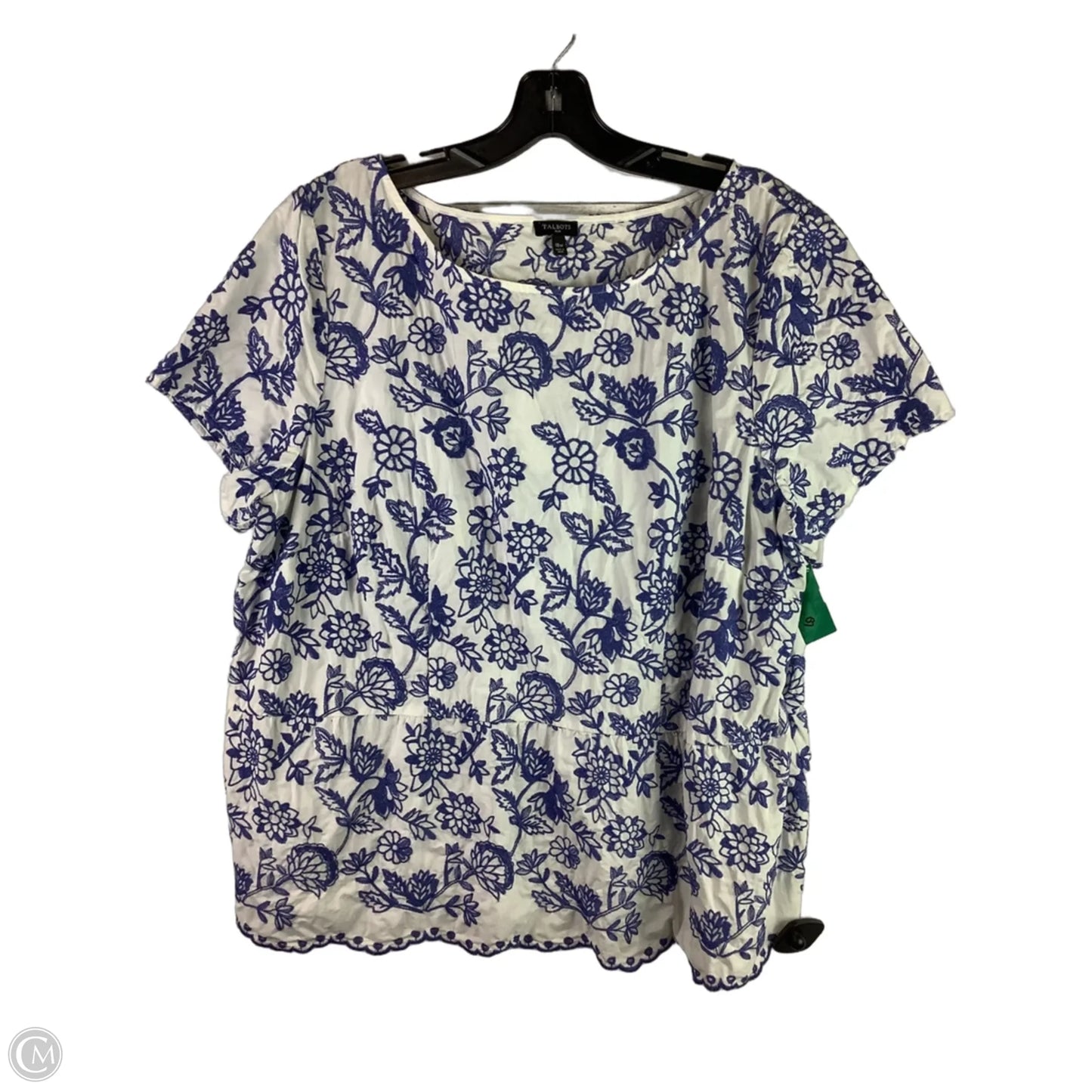 Top Short Sleeve By Talbots In Blue & White, Size: 1x