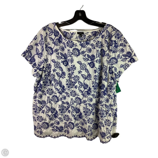Top Short Sleeve By Talbots In Blue & White, Size: 1x