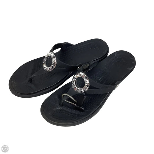 Sandals Heels Wedge By Crocs In Black, Size: 9