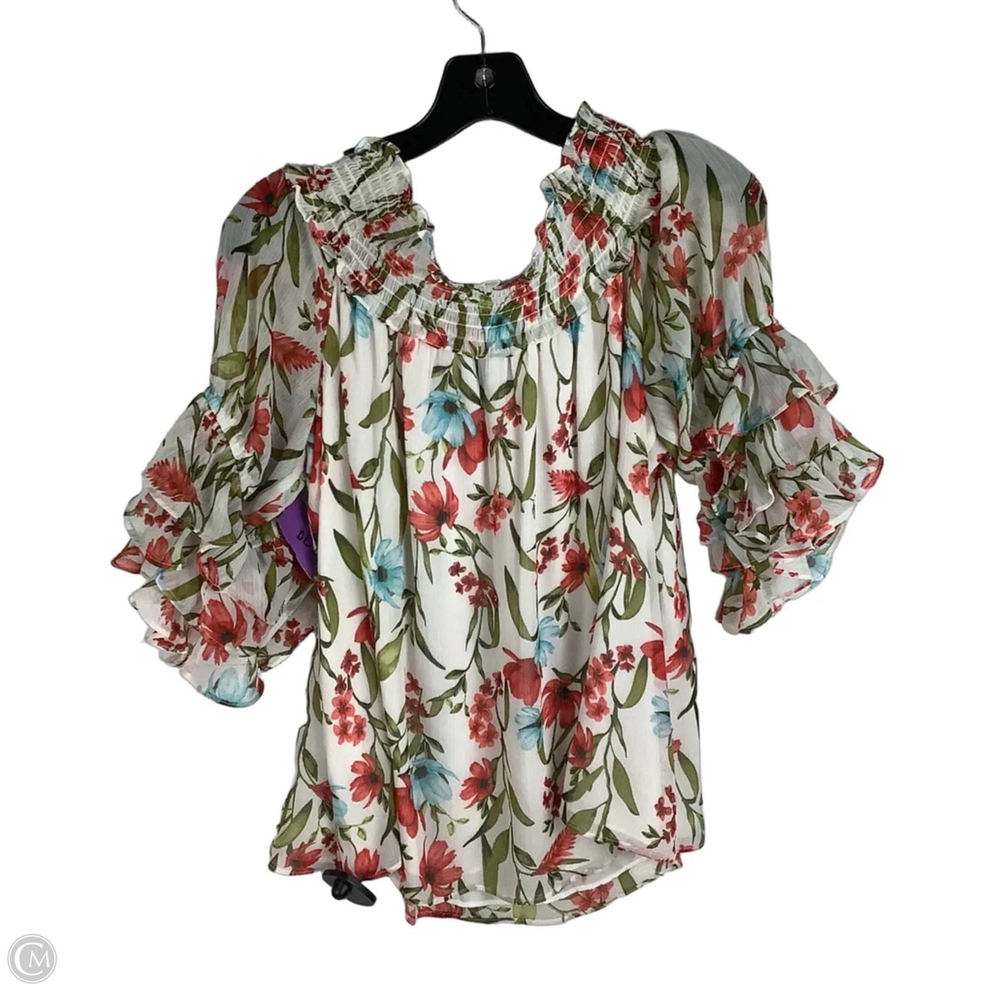 Top Short Sleeve By Cece In Floral Print, Size: L