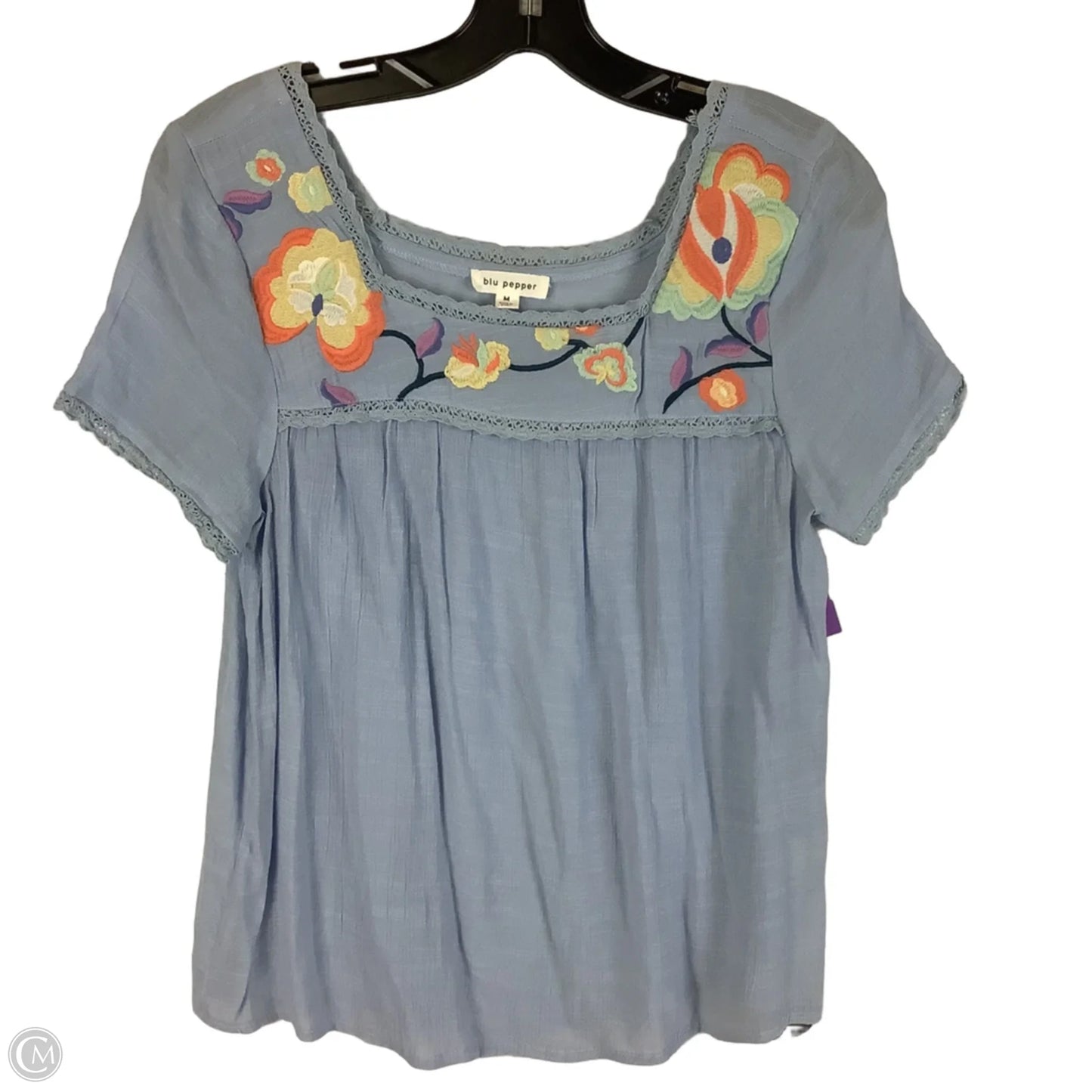 Top Short Sleeve By Blu Pepper In Blue, Size: M