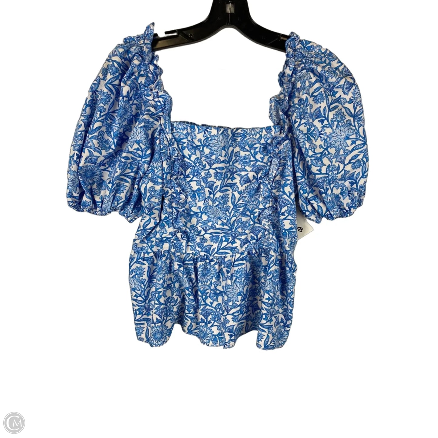 Top Short Sleeve By Cece In Blue & White, Size: M