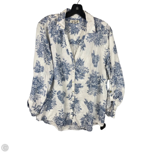 Top Long Sleeve By Rachel Zoe In Blue & White, Size: L