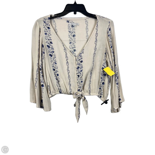 Top Long Sleeve By American Eagle In Blue & Cream, Size: S